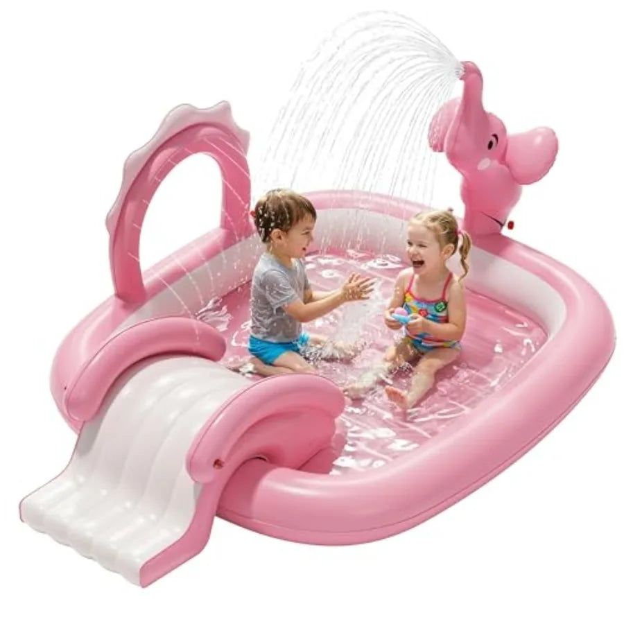Inflatable Pool With Slide And Sprinkler PVC Backyard Fun