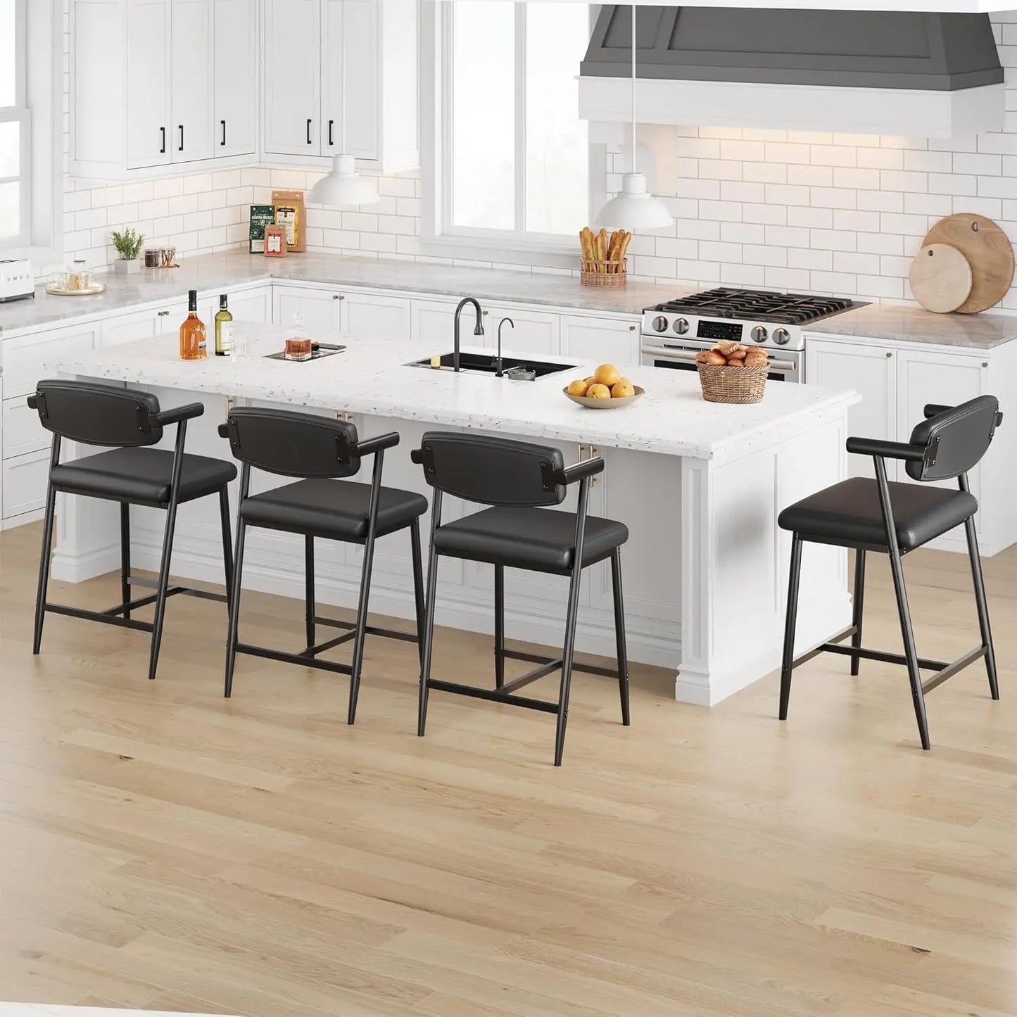 TWISTER.CK Modern Bar Stools Set With Back And Upholstered Seat