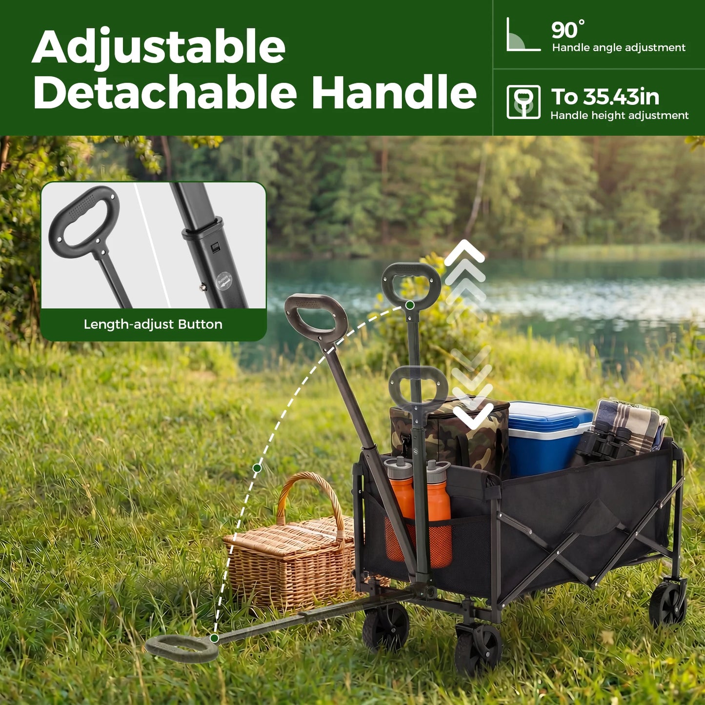 JHK Heavy Duty Collapsible Wagon Cart With Wheels 220Lb Capacity