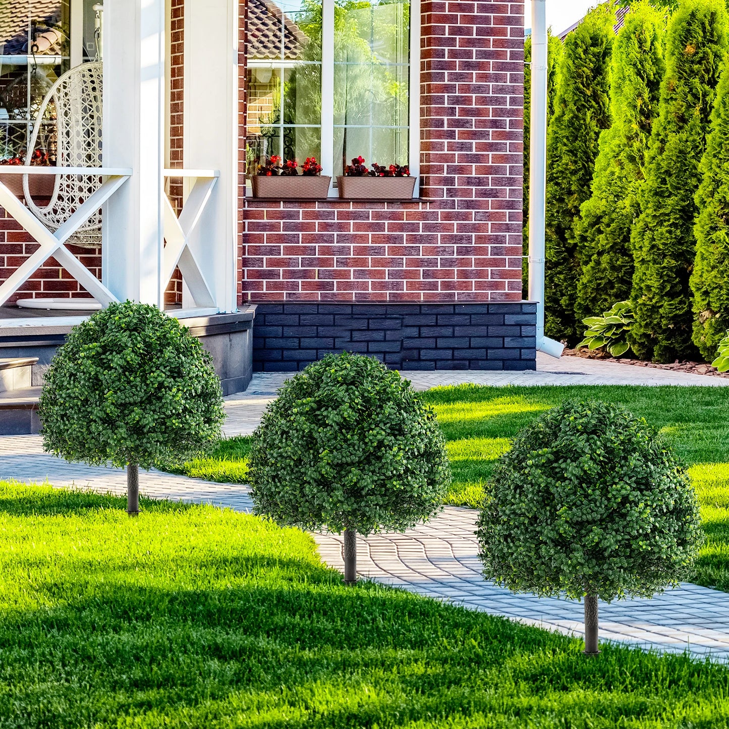 LIFEZEAL Boxwood Topiary Tree Set 2pcs With Ground Spikes
