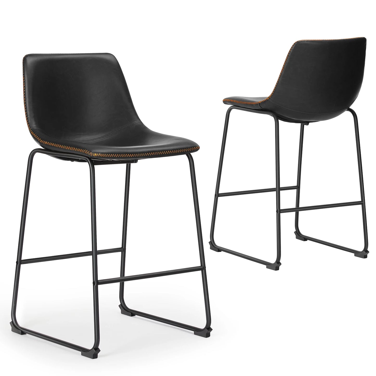 JHK Modern Faux Leather Counter Height Bar Stools Set 2