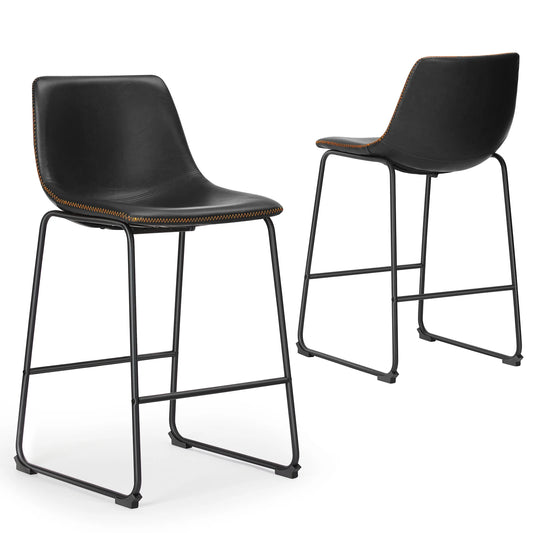 JHK Modern Faux Leather Counter Height Bar Stools Set 2