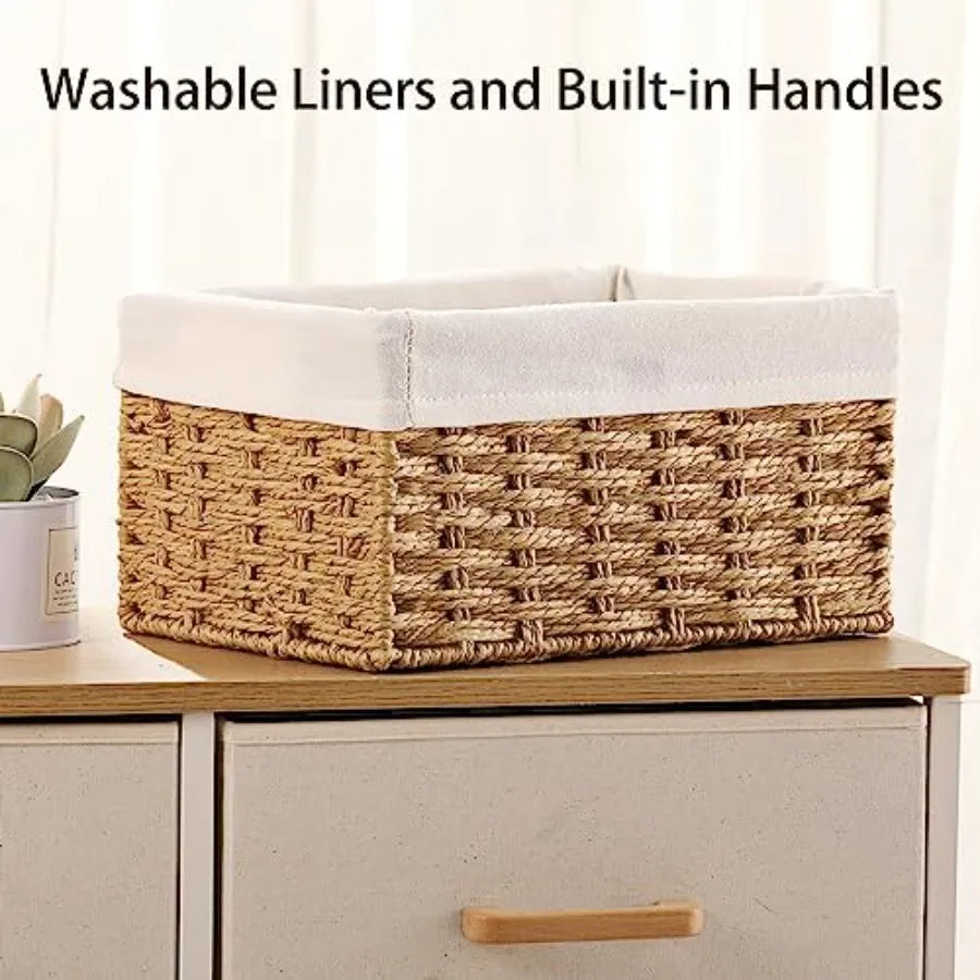Wicker Storage Baskets 3 Pack With Paper Rope Liners