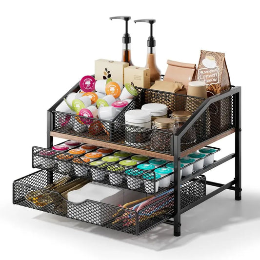 XMSJ Bar Organizer for Countertop Coffee Station with Removable Dividers