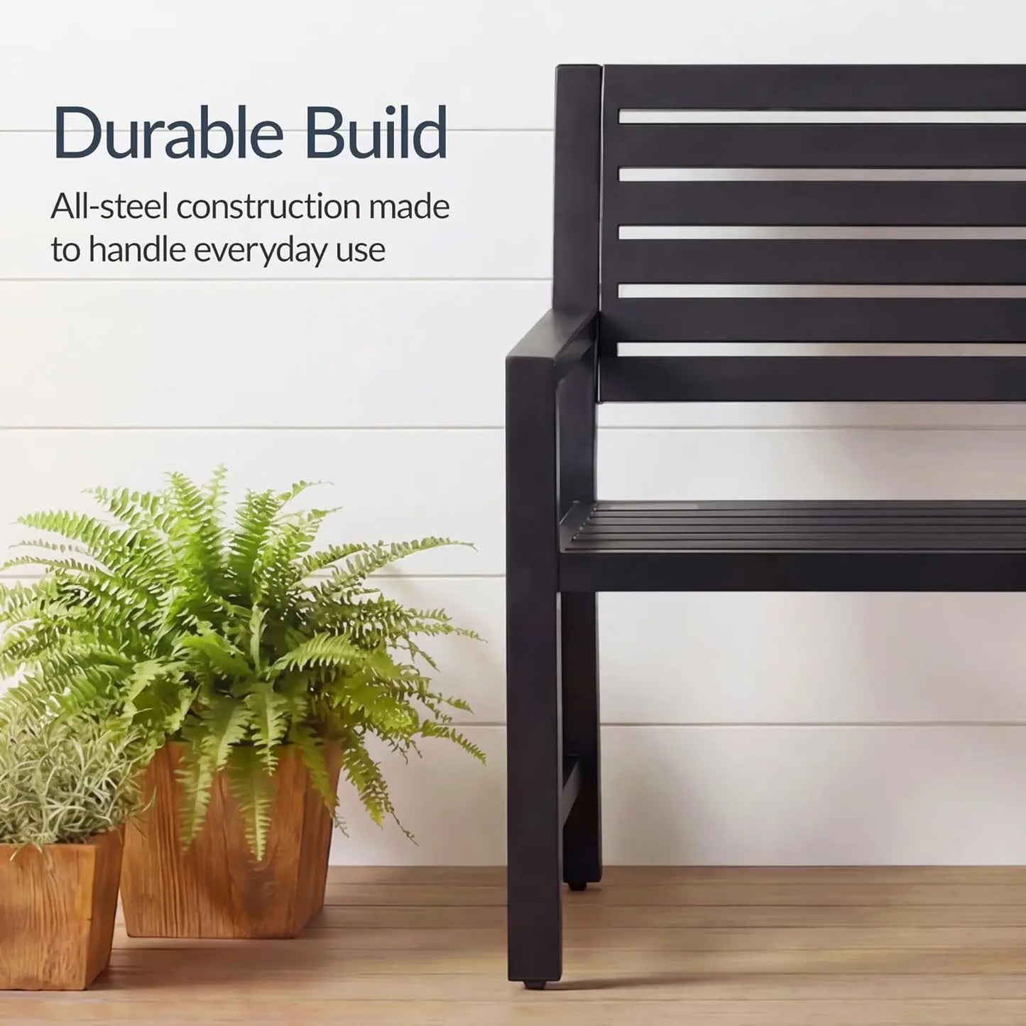 Alloy Steel Slatted Patio Garden Outdoor Bench With Armrests Weather Resistant
