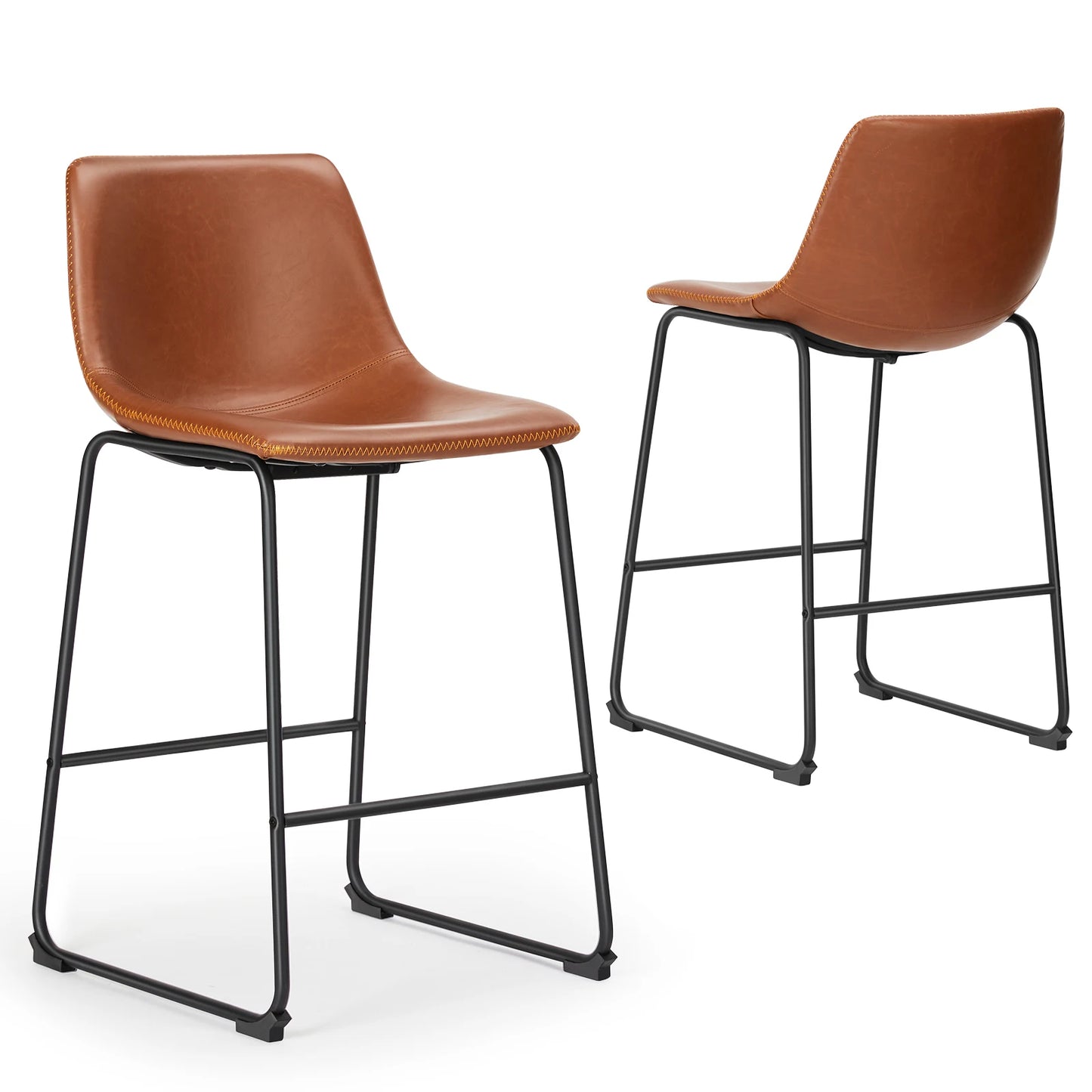 JHK Modern Faux Leather Counter Height Bar Stools Set 2