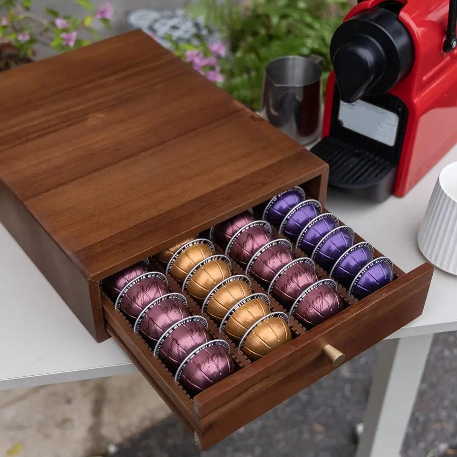 XMSJ Wood Coffee Pod Drawer for Nespresso Vertuo Pods Organizer