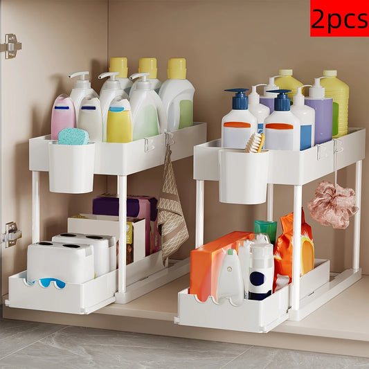Double-Layer Pull-Out Cabinet Organizer For Under Sink Kitchen Storage