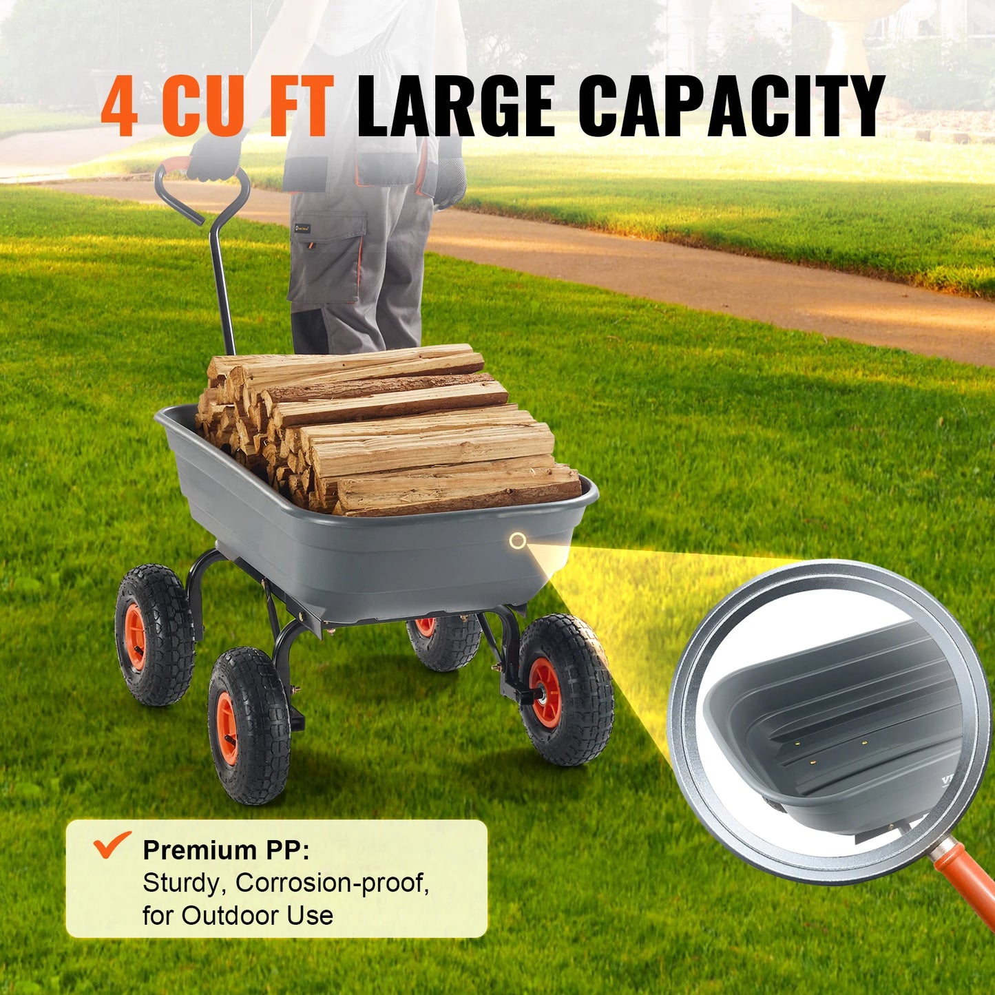 SucceBuy Poly Garden Dump Cart With Steel Frame 600 Lb