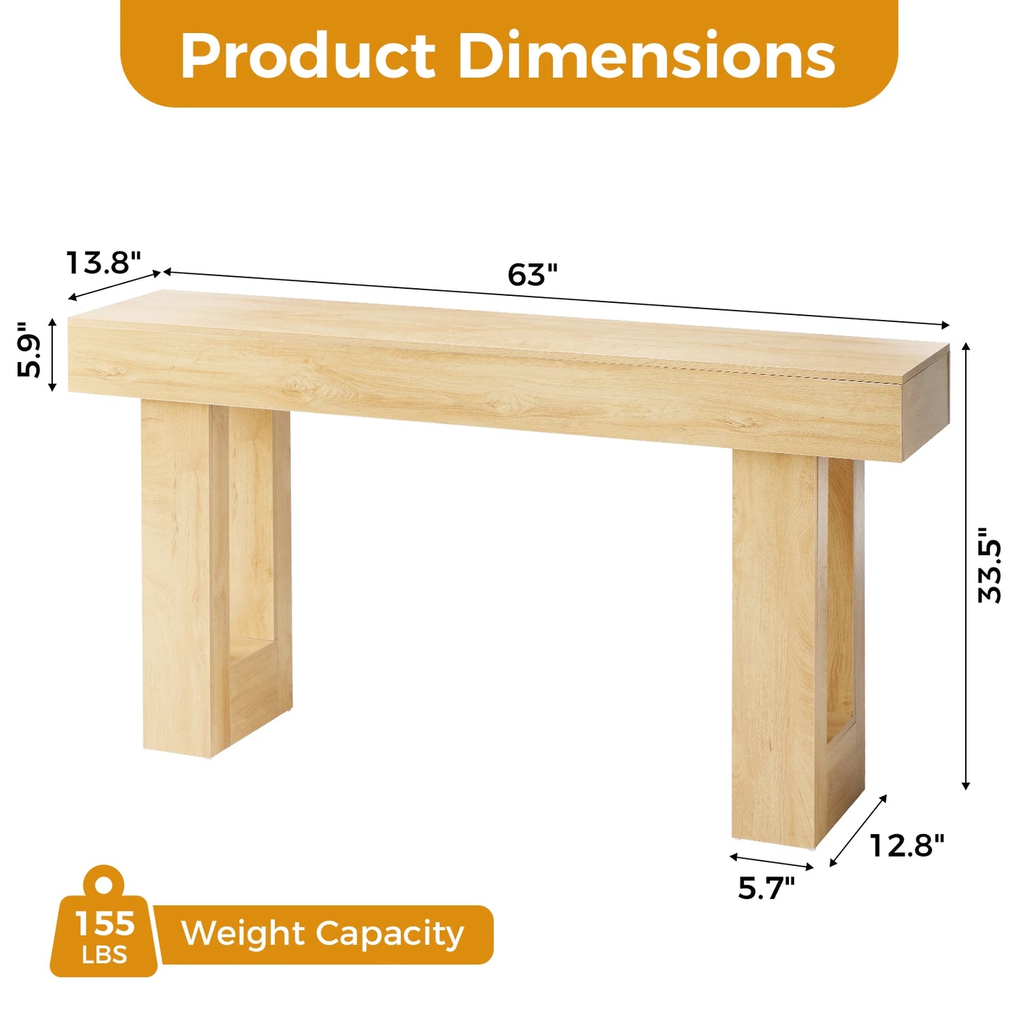 JHK Sofa Table Wood Entryway Console Space Saving Heavy Duty