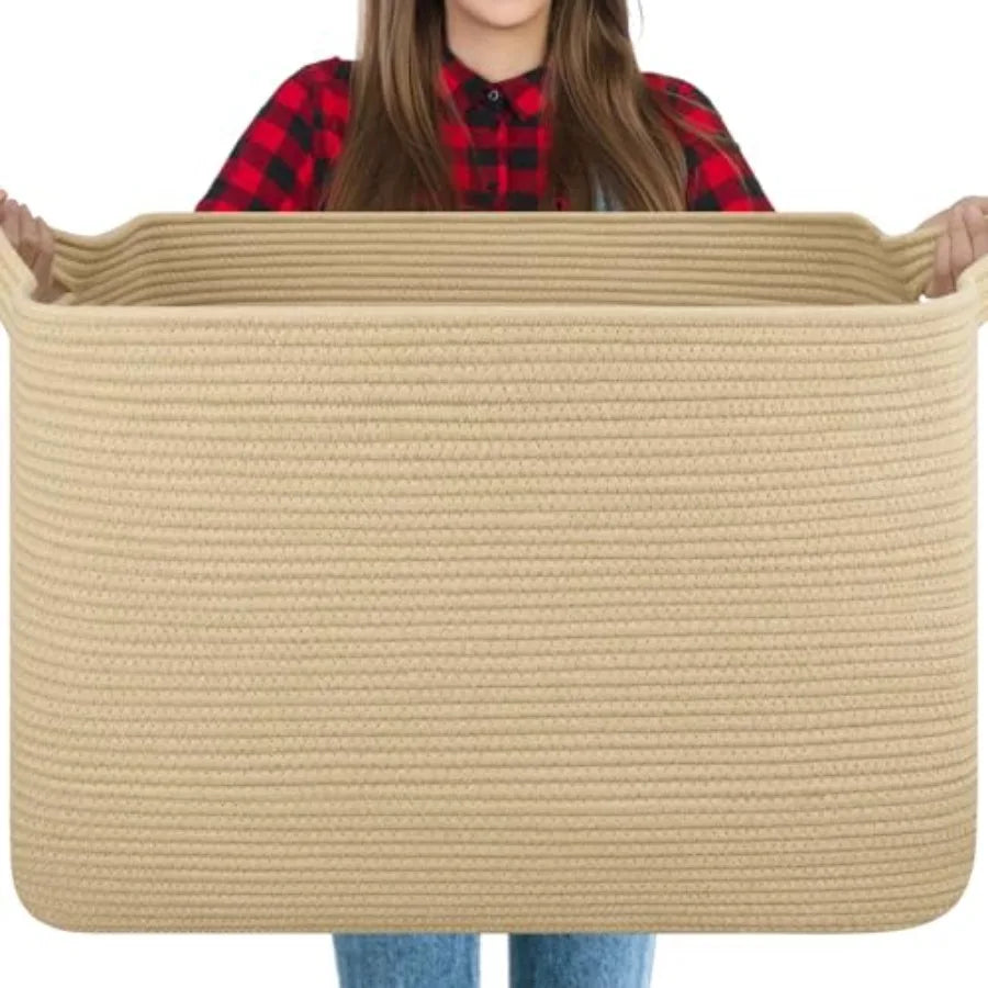Extra Large Woven Rope Blanket Basket For Nursery And Living Room Storage