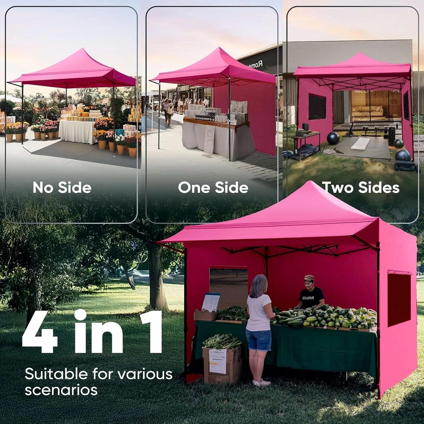 Heavy Duty Pop Up Canopy Tent With 3 Removable Sidewalls