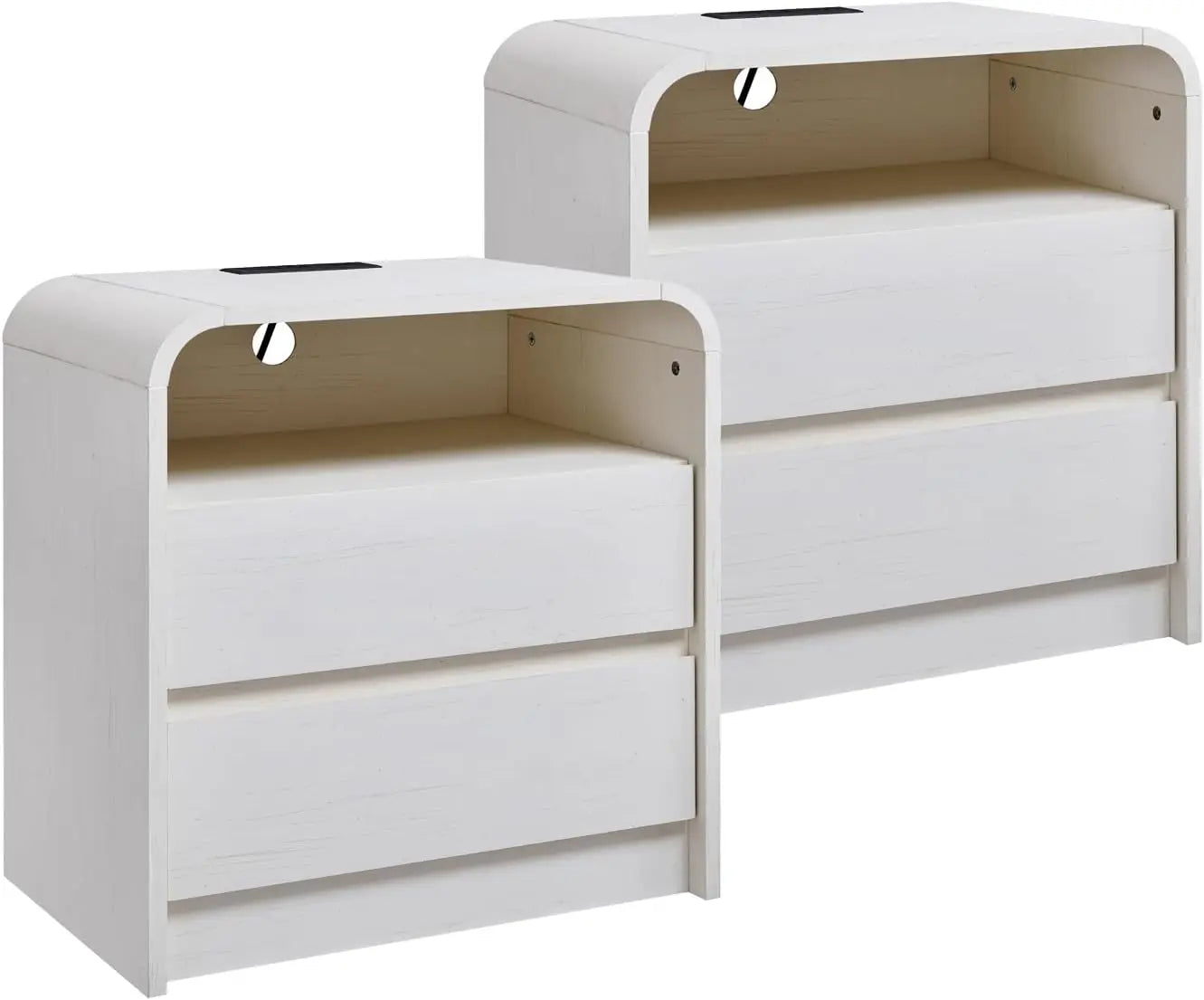 Aitjunz Modern Nightstands Set Of 2 With Charging Station And Storage Drawers
