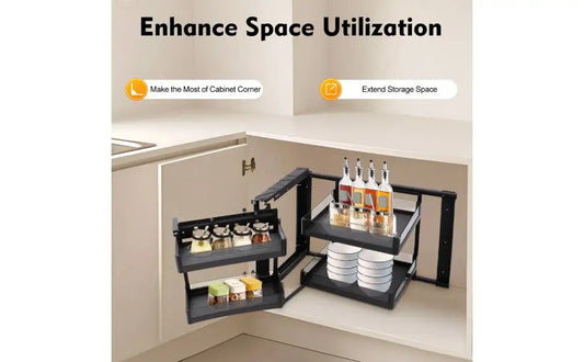 Two Tier Blind Corner Cabinet Pull Out Organizer With Detachable Shelves