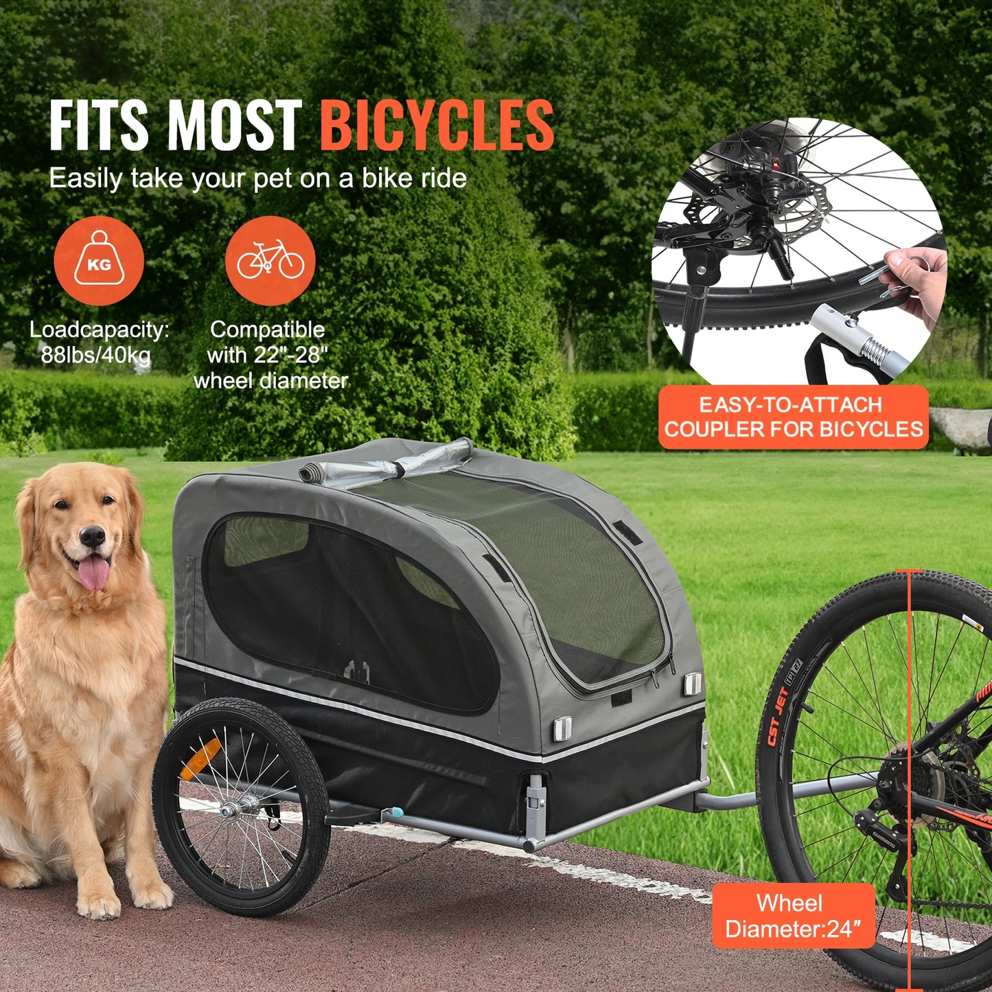 Dog Bike Trailer Carrier For Pets Bicycle Cart With Wheels