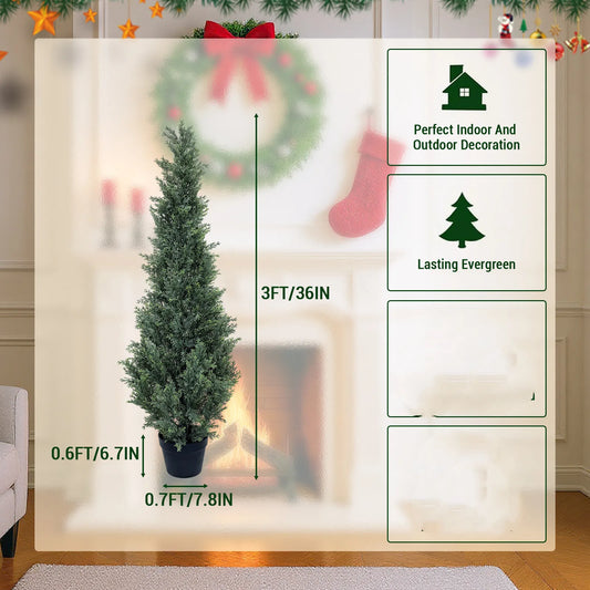 HiMISS Artificial Cedar Topiary Trees 2 Pack UV Resistant Outdoor