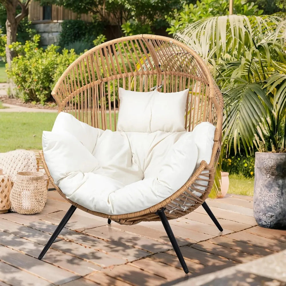 Oversized PE Rattan Egg Chair With Cushion Outdoor Patio Lounge