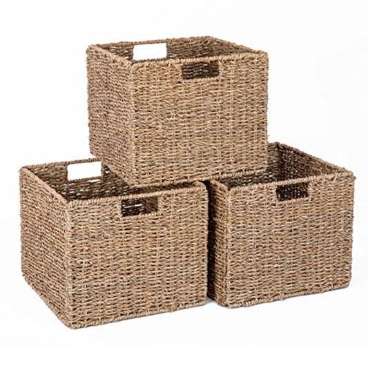 Plastic Wicker Storage Basket Collapsible Cube for Shelves