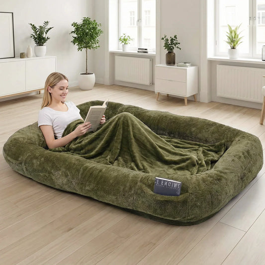 Plush Faux Fur Dog Bed With Washable Cover And Soft Blanket