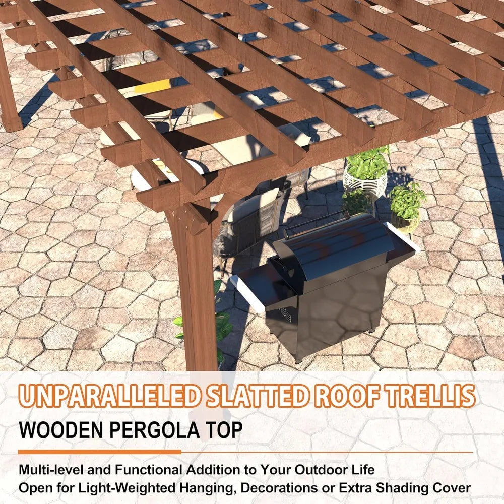 Cedar Wood Pergola Gazebo Flat Roof for Outdoor Shelter