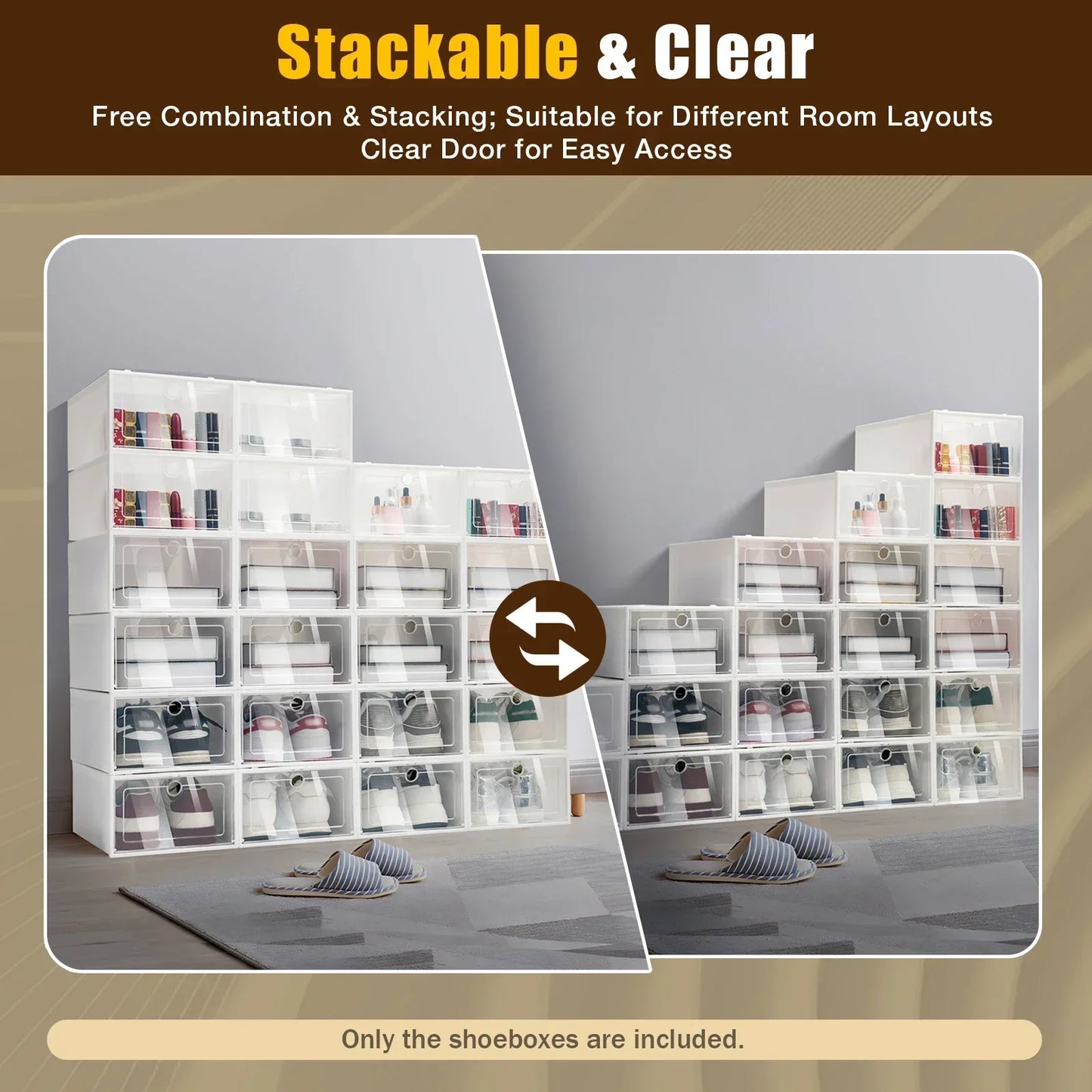 24 Pack Plastic Shoe Storage Boxes With Clear Lid Waterproof Foldable Organizer