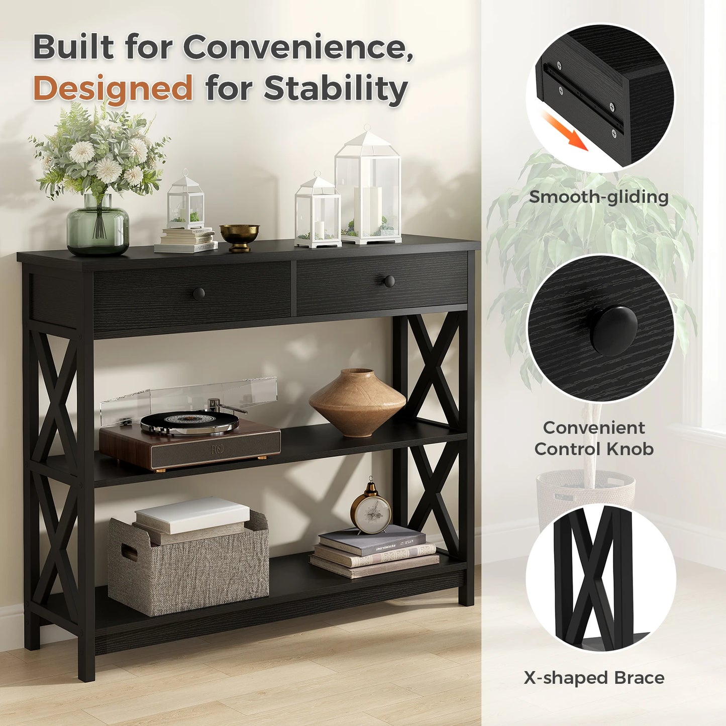 JHK Two Tier Sofa Table Industrial Hallway Entryway Living Room