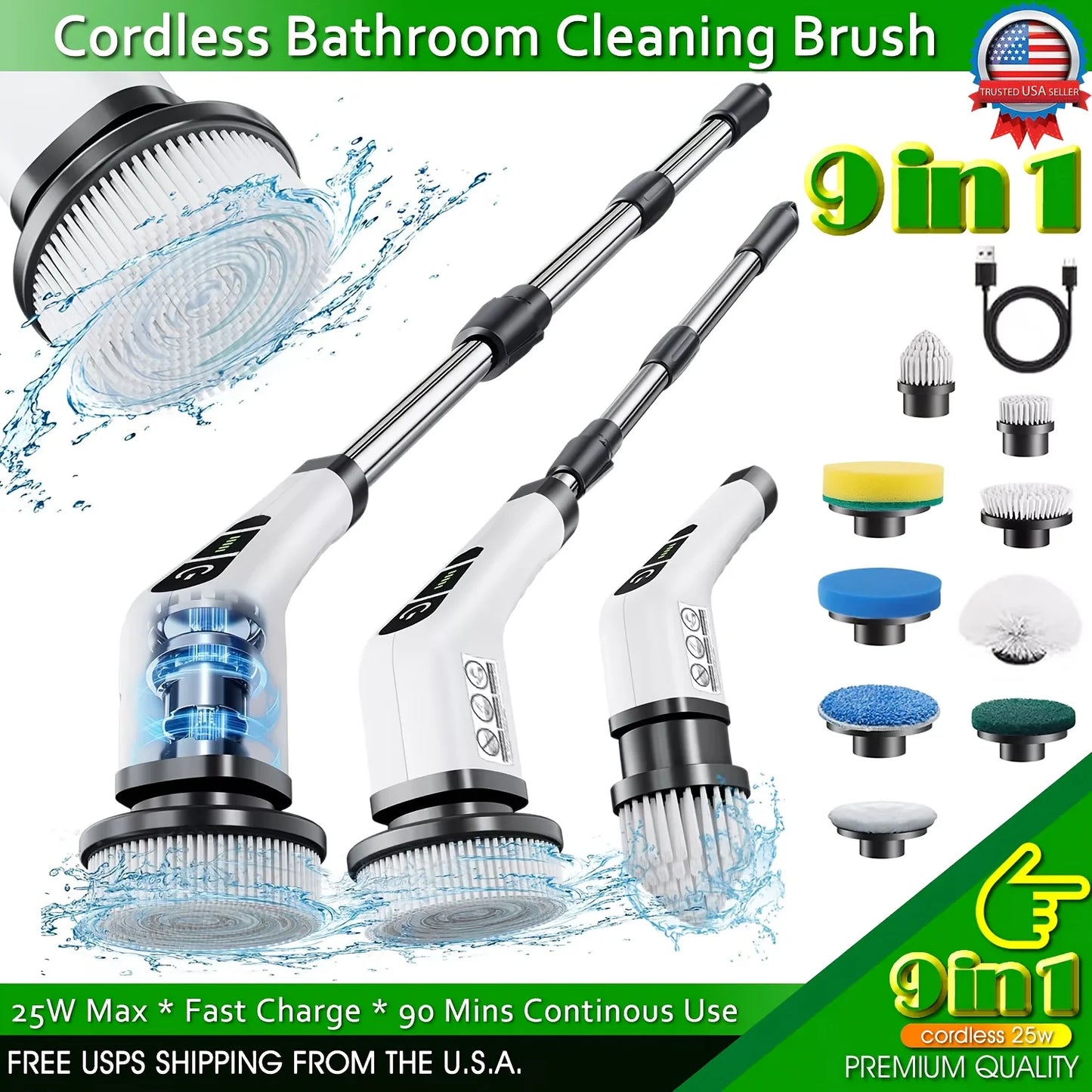 AHTOSKA 9In1 Electric Rotating Cleaning Brush With Telescopic Handle
