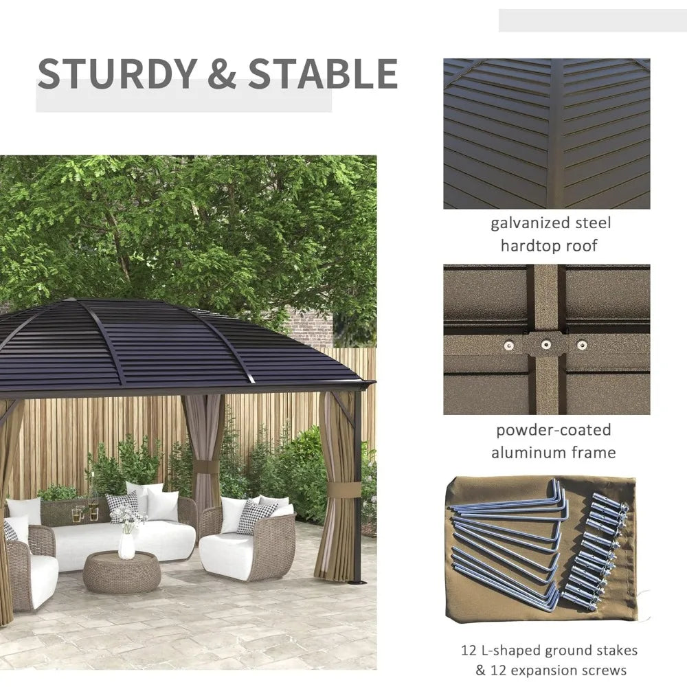 Hardtop Aluminum Gazebo With Galvanized Roof And Netting