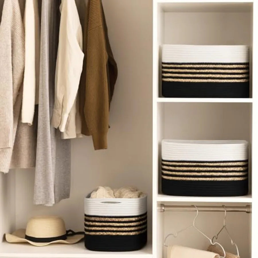 Woven Storage Baskets For Toys And Towels With Handles