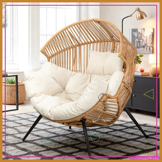 Oversized PE Rattan Egg Chair With Cushion Outdoor Patio Lounge