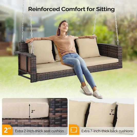 Heavy Duty Outdoor Wicker Rattan Swing Set With Cushions