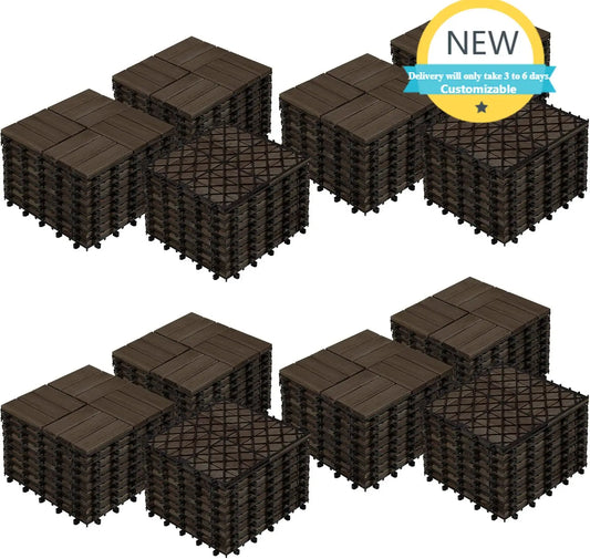 XMSJ Hardwood Interlocking Deck Tiles Acacia Waterproof Patio Flooring