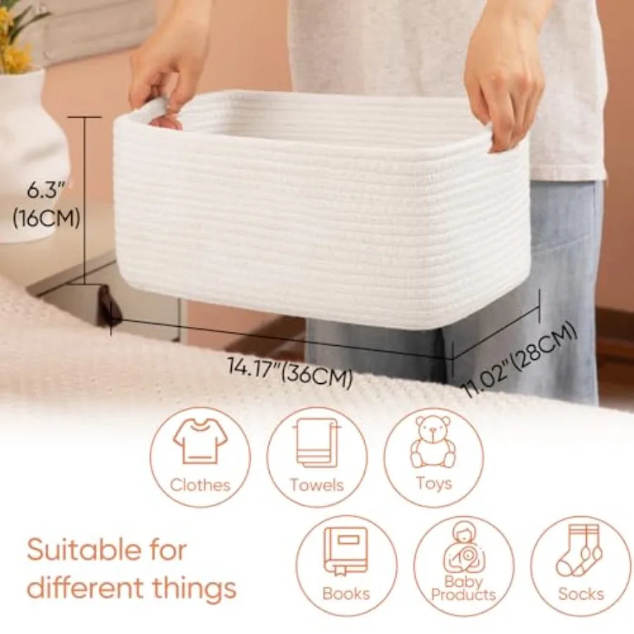 4 Pack Bamboo Woven Rope Storage Baskets for Shelves