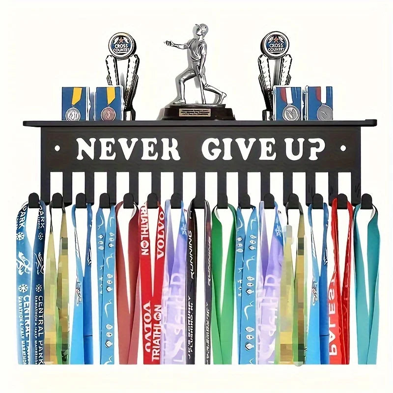 Never Give Up Inspirational Medal Display Rack Wall Mounted Organizer For Medals