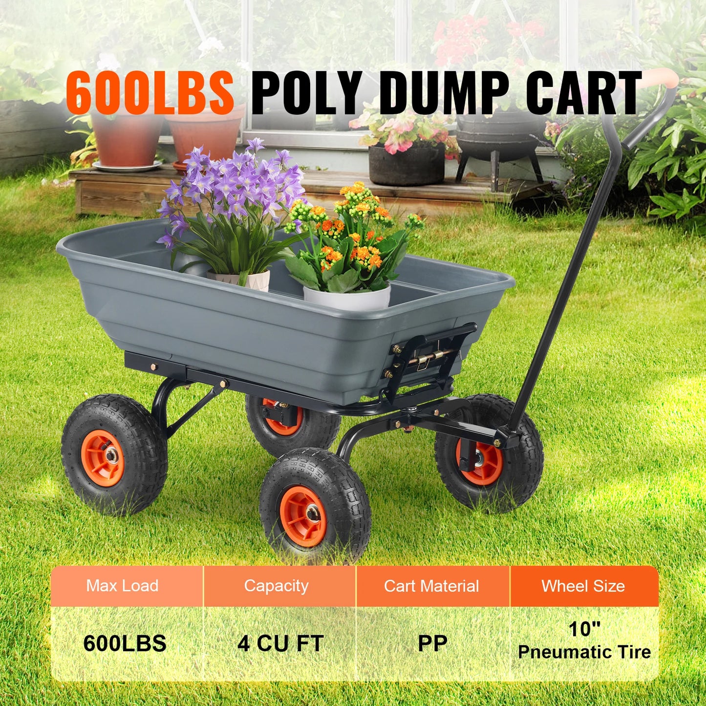 SucceBuy Poly Garden Dump Cart With Steel Frame 600 Lb