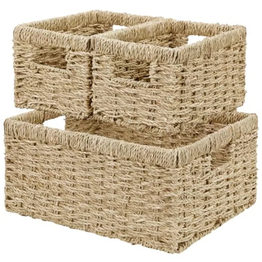 Wicker Storage Baskets 3 Pack With Paper Rope Liners