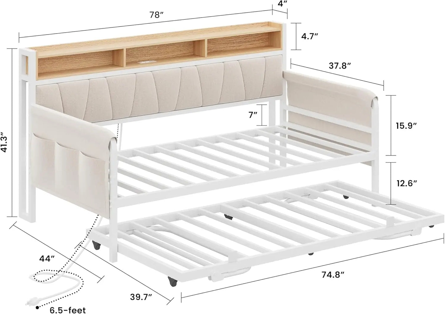 LIKIMIO Daybed With Trundle Upholstered Storage Headboard And Charging Station