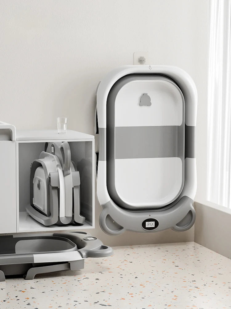 Portable Travel Collapsible Baby Bathtub with Thermometer and Cushion
