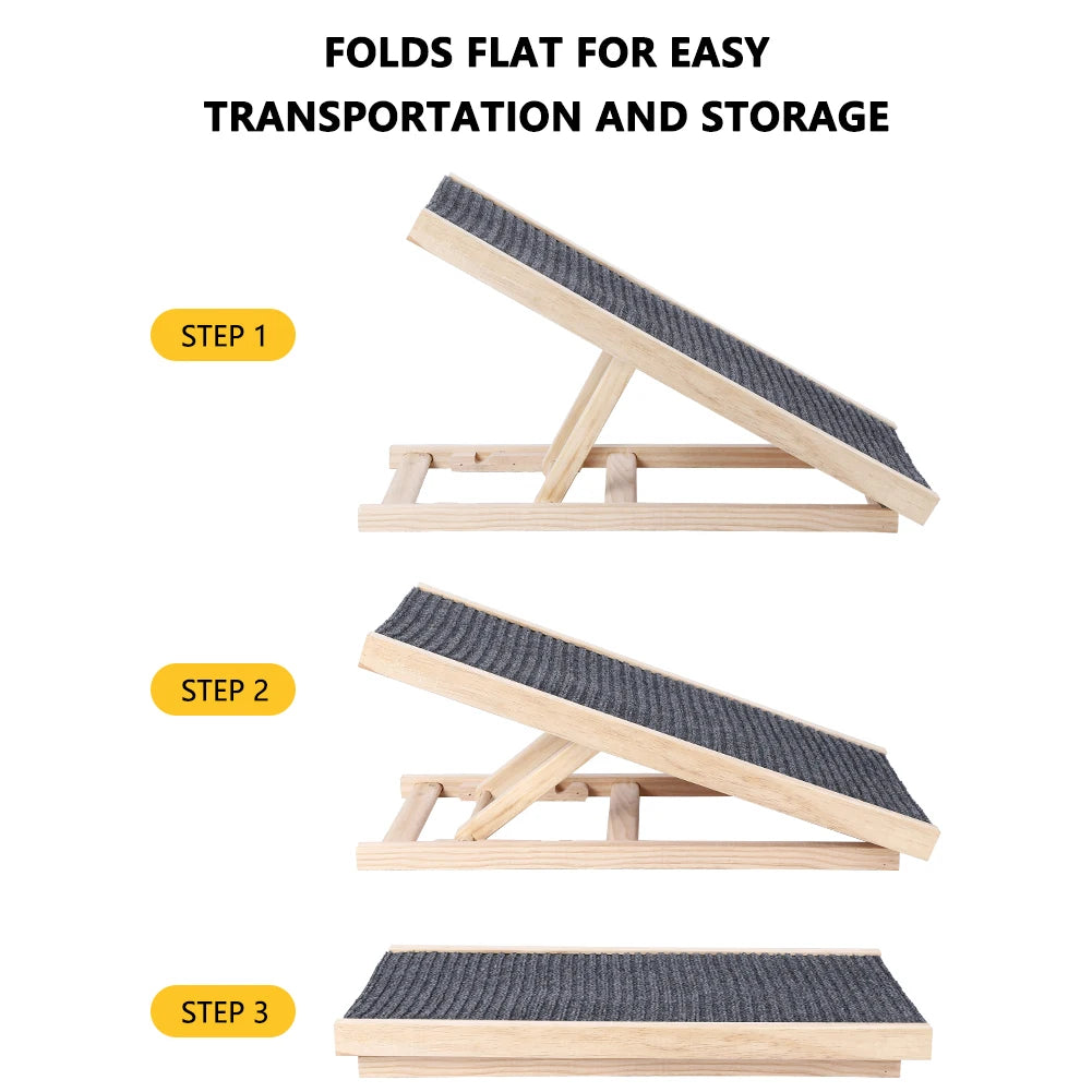 HiMISS Adjustable Height Folding Wooden Dog Ramp With Anti Skid