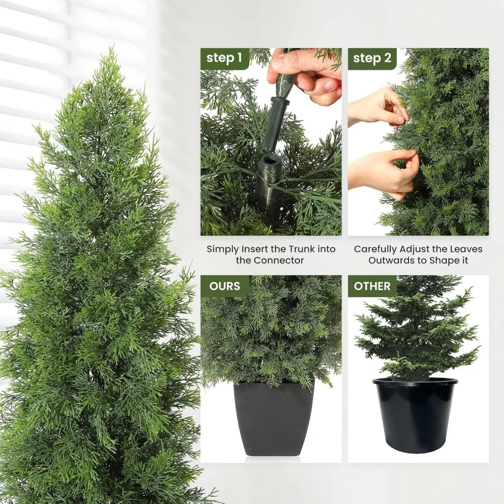 HiMISS 2 Pcs Artificial Cedar Trees Greenery Indoor Outdoor Decor