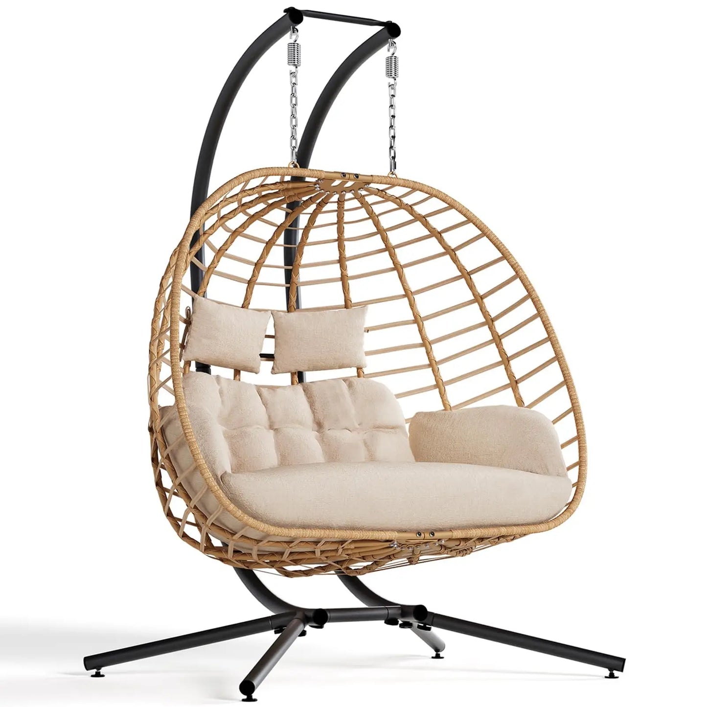 Double Hanging Egg Chair With Stand 2 Person Wicker Swing