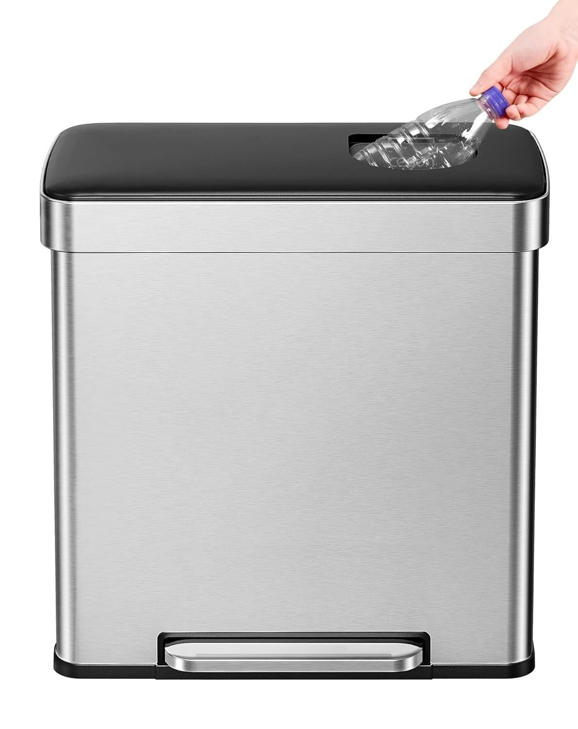 Kitchen Dual Compartment Trash And Recycle Bin With Stainless Steel