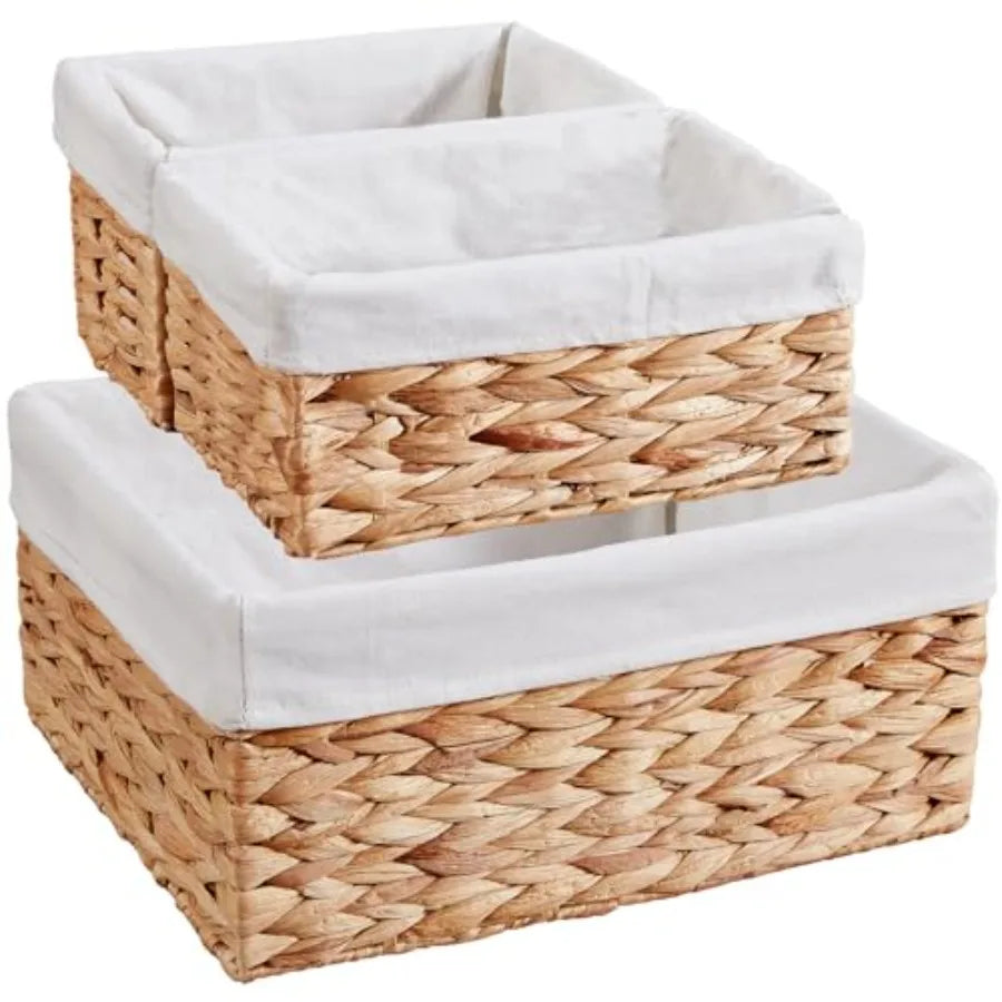 Wicker Storage Baskets 3 Pack With Paper Rope Liners