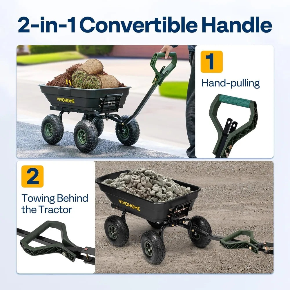 Heavy Duty Garden Cart With 2in1 Handle And All Terrain