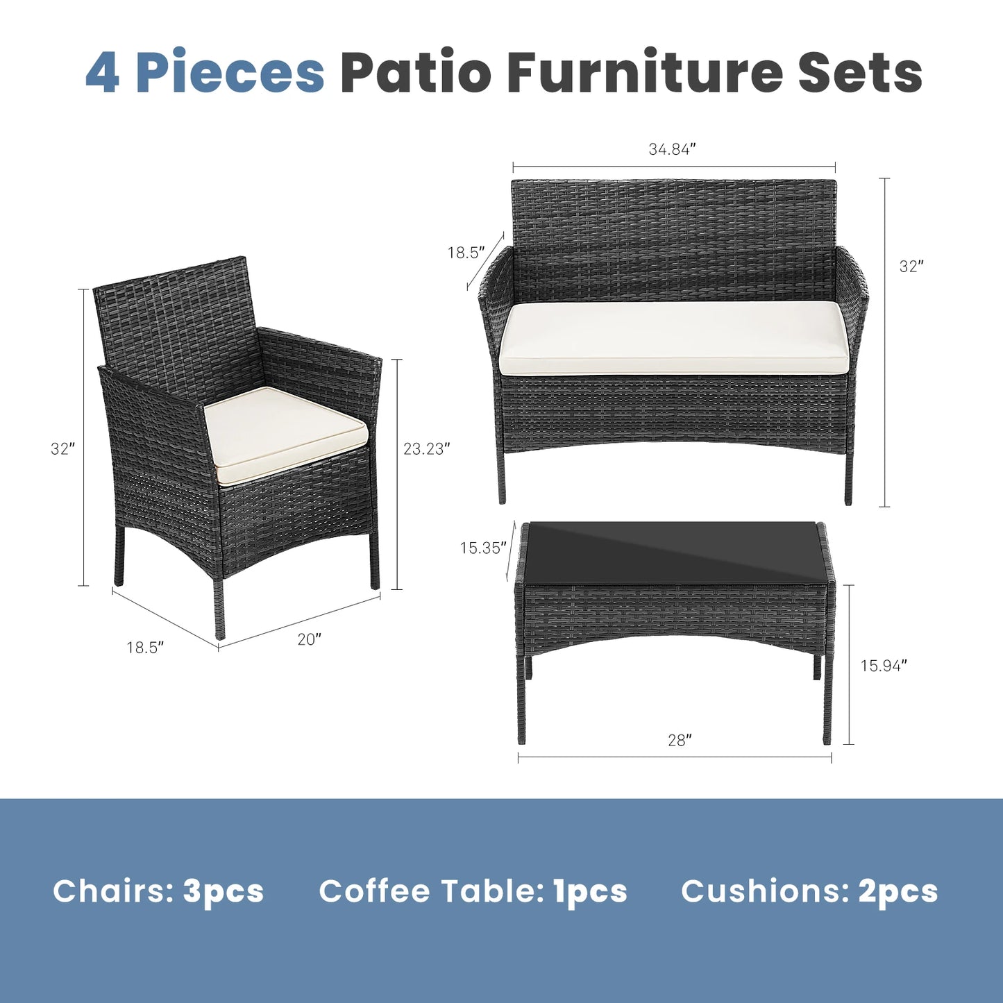 Outdoor Patio Furniture Set Rattan Wicker With Glass Table
