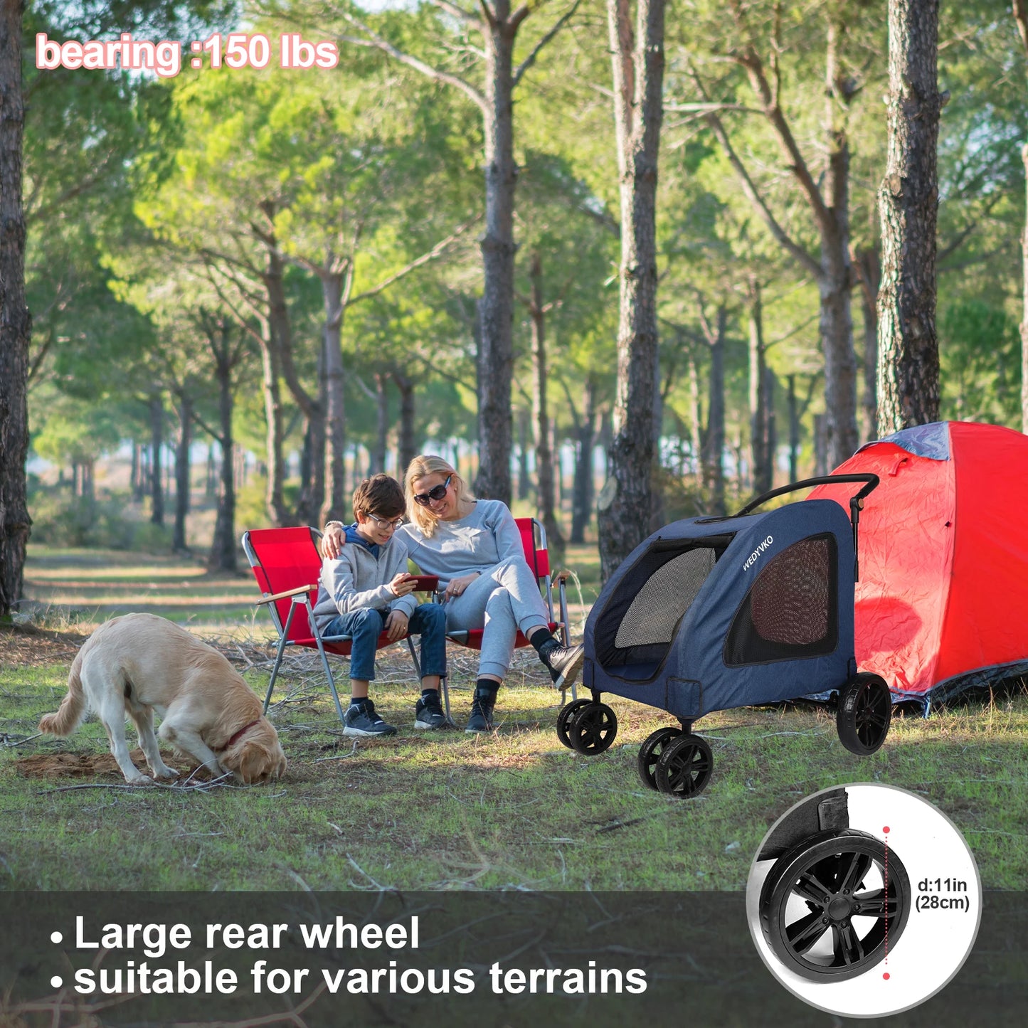 Heavy Duty Large Dog Stroller 120 Lbs 360 Wheels Foldable