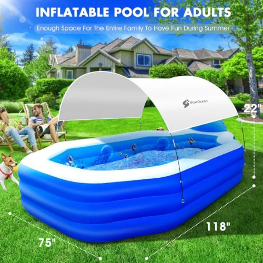 Inflatable Pool With Canopy For Adults With Seats And Backrest