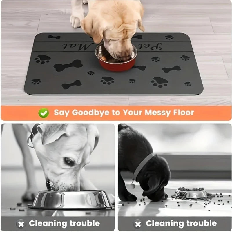 Absorbent Pet Placemat For Food And Water Bowls With Waterproof Backing