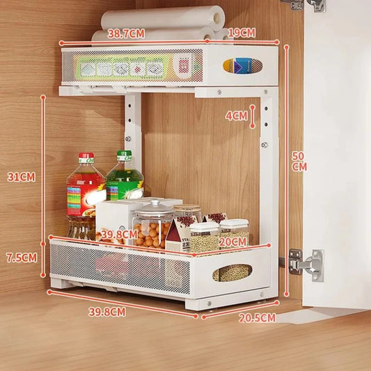 HiMISS 2 Tier Adjustable Under Sink Organizer With Sliding Drawer