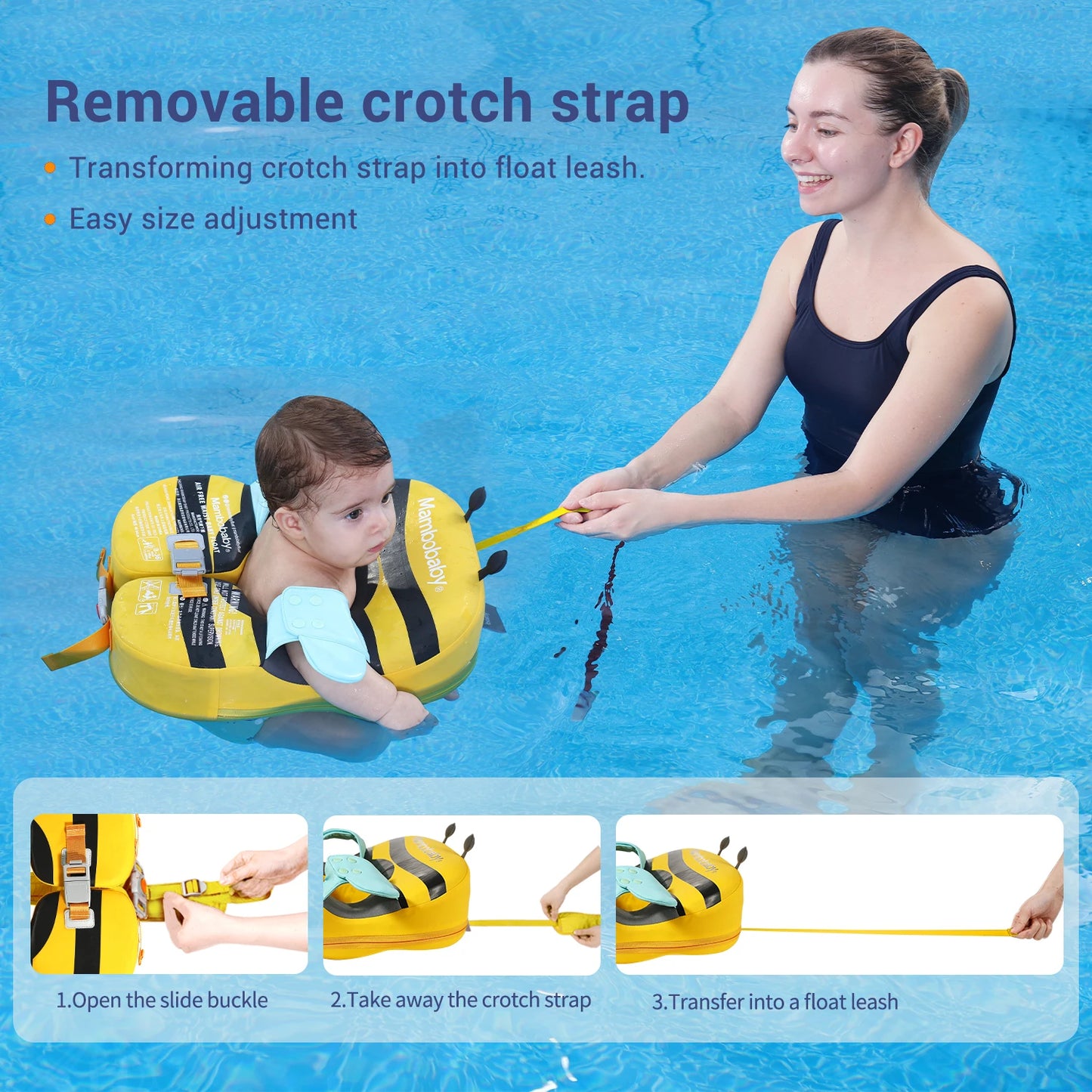 Mambobaby Baby Float With Inflation Free Core Sunshade Crotch Strap